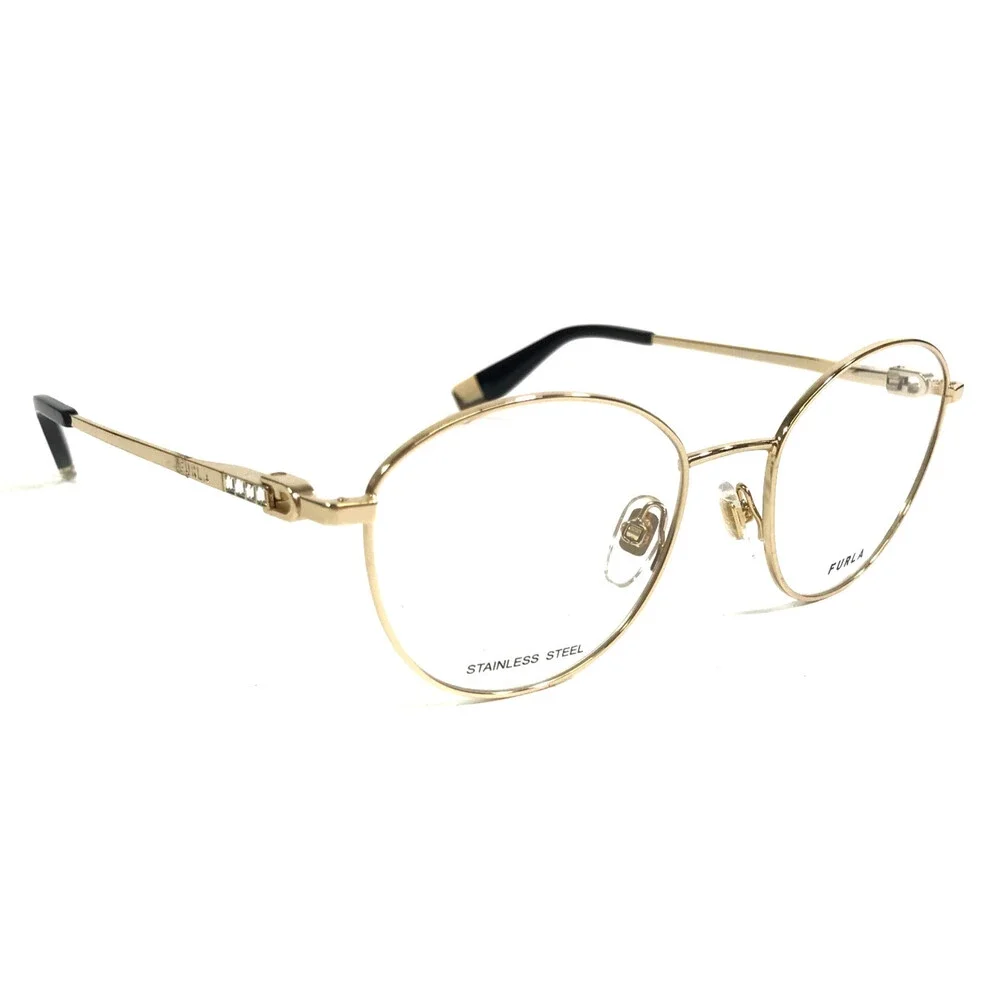 Furla Eyeglasses Frames VFU589S COL.0300 Shiny Gold Crystals Wire Rim 50-19-135